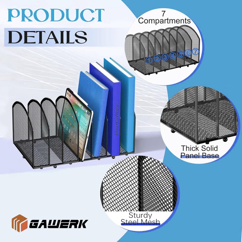 Gawerk 7-Section Desk File Organizer, Mesh Desktop Organizer File Sorter Office Organization Letter Holder, Vertical Desktop File Holder for Office Home, Black - Image 3